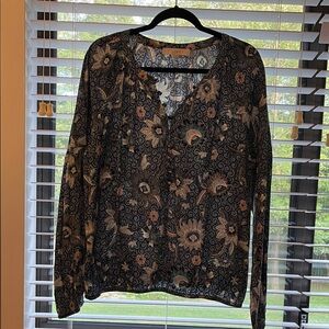 LOFT Black and Cream Floral Blouse